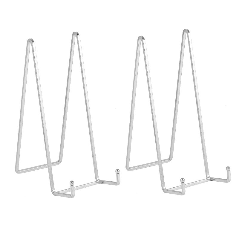 DIDUDIDU Large Plate Holder Display Stand - 12 inch Super Tall Big Plate Stands for Heavy Duty Display - Metal Picture Frame Stand - Tabletop Easel Stand for Decorative Platter | Plaque | Book - 2 Pack -Silver - Image 1